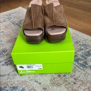 Sam Edelman Brown Mules with Chunky Block Heel
